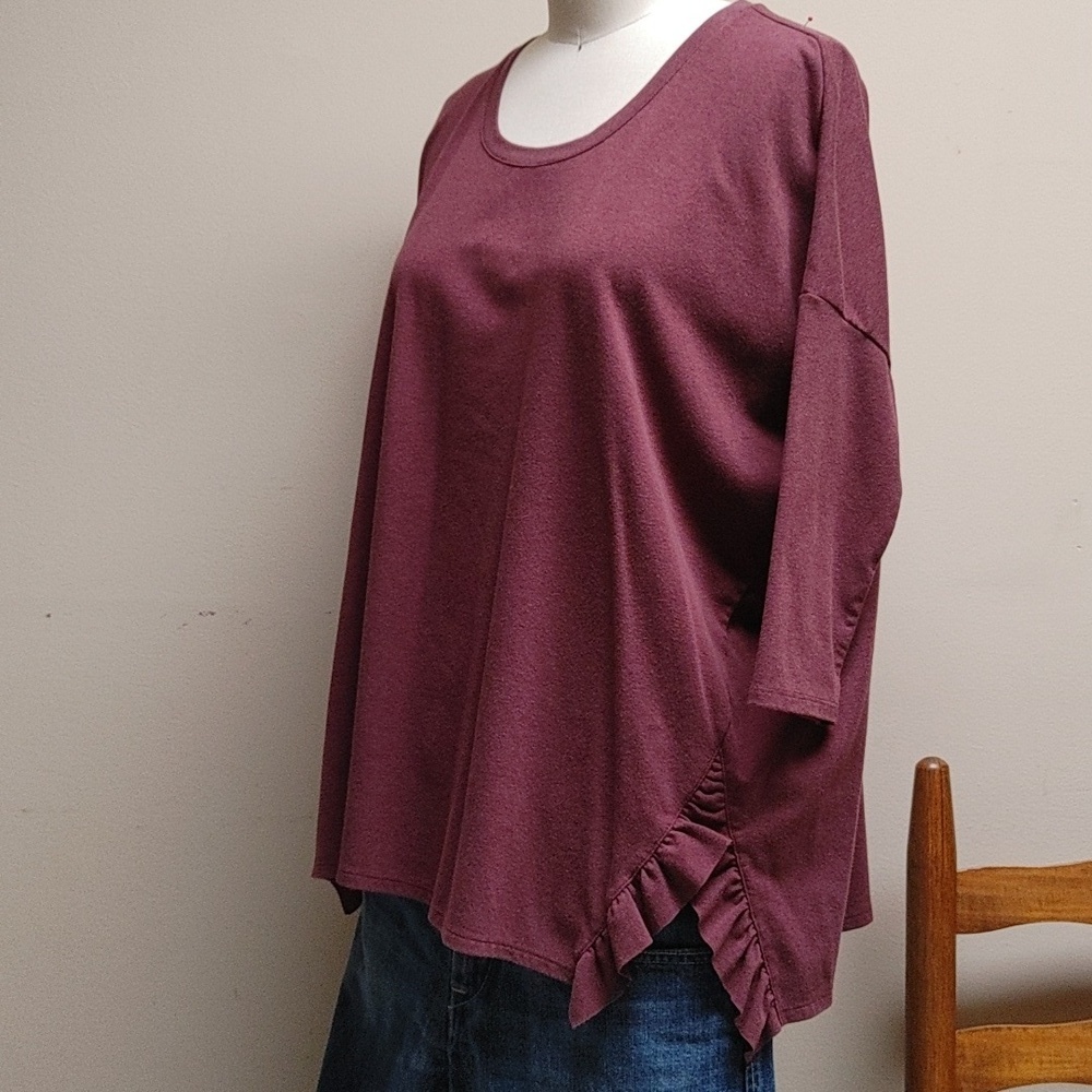 Garnet Hill Maroon 3/4 Sleeve Oversized Knit Top S
